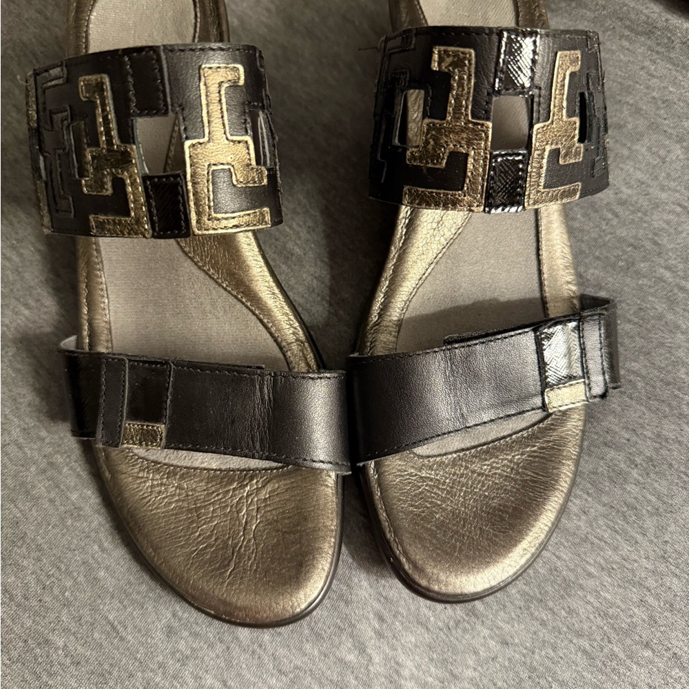 Naot Black and Gold Geometric Sandals